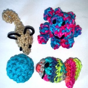 Hand Crafted Crochet Organic Catnip Toy Variety Set Interactive Yarn Cat Toys